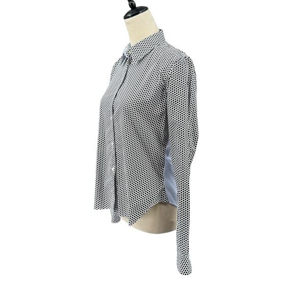 JED Black & White Polka Dot Contrast Blue Button Up Long Sleeve Cotton Shirt - Picture 2 of 11